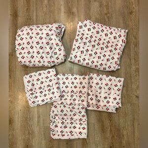 Juicy Couture King Full Flat Sheet Set 4 Pillow Cases Cherry Monogram Design